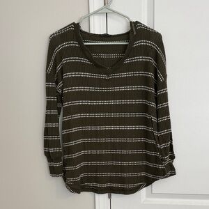 Staccato Dark Green Striped V-Neck Blouse